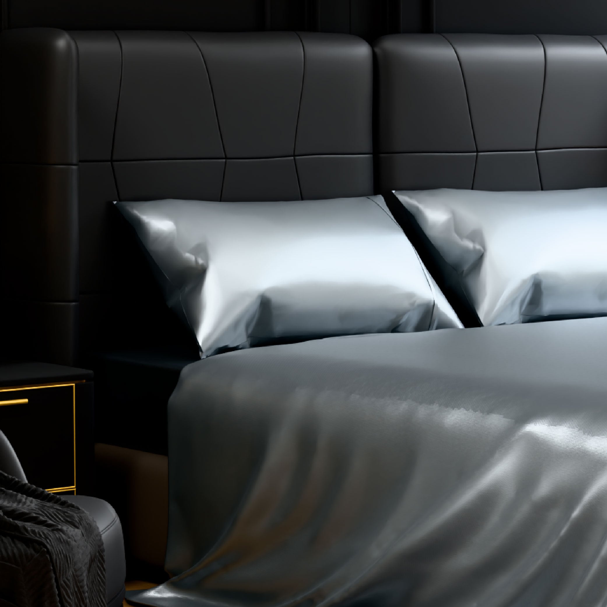Satin Bed Sheets, King Size Sheets Set, 4 Pcs Silky Bedding Set With 15 Inches Deep Pocket For Mattress (King, Grey)_voghion.com